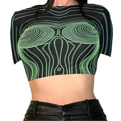 3D Print Slim-Fit Round Neck Short Sleeve Streetwear Top