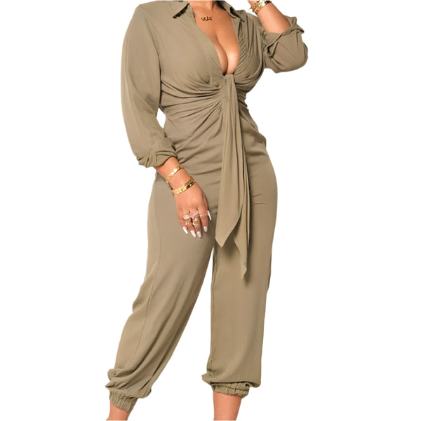Khaki Plus Size  Soft Loungewear Jumpsuit for Women