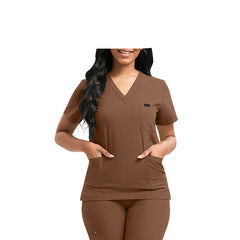 Essential Multi-Pocket V-Neck Scrub Set for Women  Top and Bottom