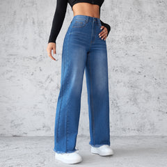 Women's Casual High-Waist Straight Wide-Leg Jeans