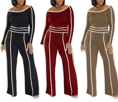Plus Size Chic 2-Piece Set for Women Long Sleeve Blouse & Wide-Leg High-Waist Pants