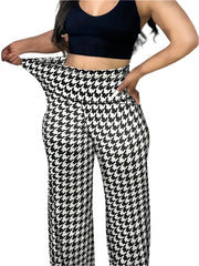 Plus Size Women's High Waisted Houndstooth Wide Leg Pants Casual Lounge Work Business Flowy Trousers