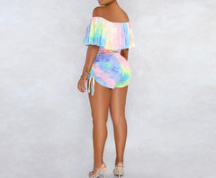 Groovy Vibes: Tie Dye Ruffled Short Romper