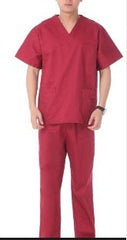Red Premium Men's Scrub Set Stretch V-Neck Top & Multi-Pocket Pants, Durable Medical Uniform