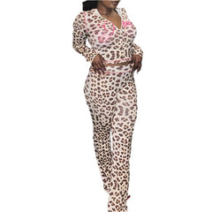 Leopard Print Two-Piece Set: Hooded Women’s Jersey Outfit with High-Waist Pants