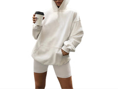 White Women's Lightweight Summer Two-Piece Set – Casual Sweatshirt & Shorts Loungewear for Sport & Travel