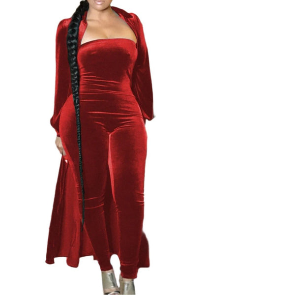 Christmas Holiday Velvet Allure Two-Piece Sexy Women’s Jumpsuit Set