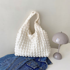 White Women's Large Diamond Stitch Elegance Tote Handbag