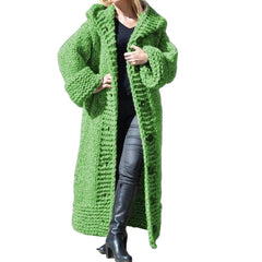 Green Plus Size Women's Fall Chunky Knit Cardigan  Long Open Front Sweater, Solid Colors, Cozy & Stylish