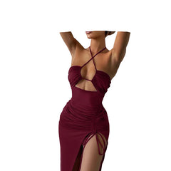 Sexy Halter neck Lace-Up Split Summer Dress  Party & Beach for Women