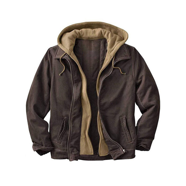 Men’s Hooded Canvas Bomber Jacket Durable Cotton Casual Jacket