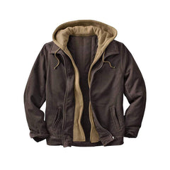 Men’s Hooded Canvas Bomber Jacket Durable Cotton Casual Jacket