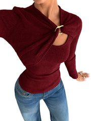 Slim Fit Asymmetrical Top with Metal Accents for Women