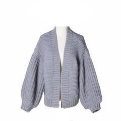 Gray Kamilla Women’s Chunky Knit Cardigan Cropped Crochet Fall Jacket