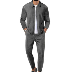 Dark Gray Men's Slim Fit Tracksuit – Soft Cotton Blend Zip Jacket & Sweatpants Set