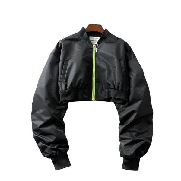 Black Women's Loose Cropped Pilot Jacket - Stylish Flight-Inspired Outerwear