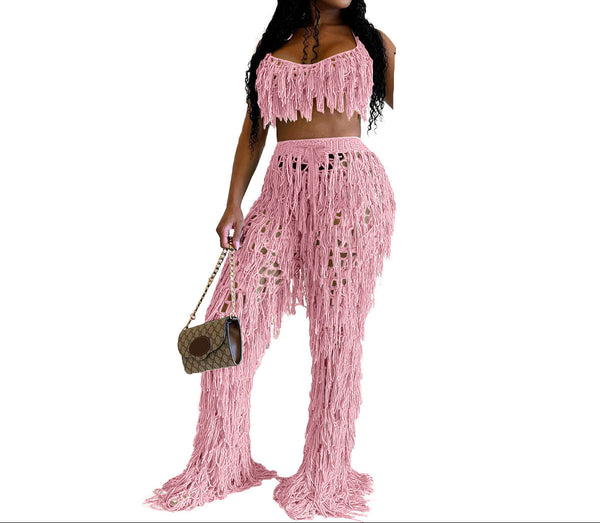 Women’s Crochet Tassel Beach Cover-Up – Sheer Knit Swimwear