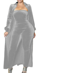Gray Velvet Allure Two-Piece Sexy Women’s Jumpsuit Set