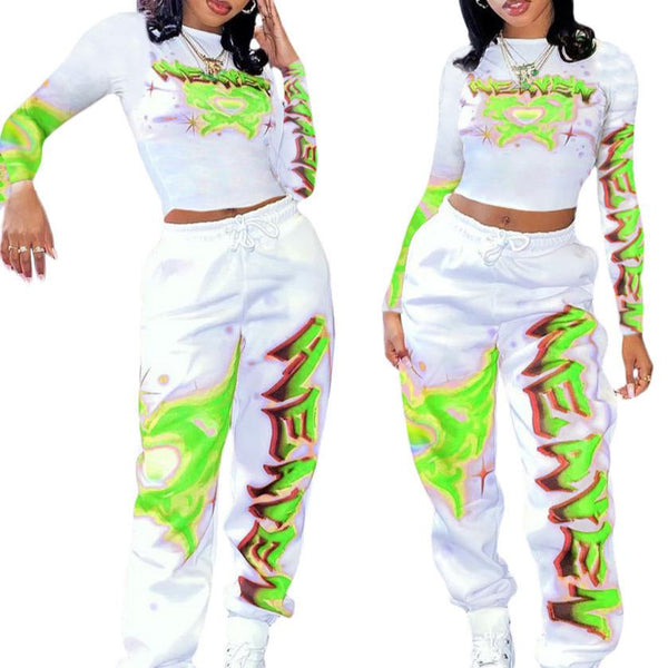 Vivid Style Women's Graphic Print Two-Piece Set Trendy & Casual Look