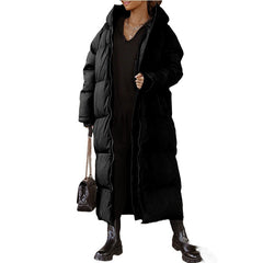 Black Women’s Lodge Down Hooded Long Parka Warm Winter Coat with Insulated Filling S-XXL