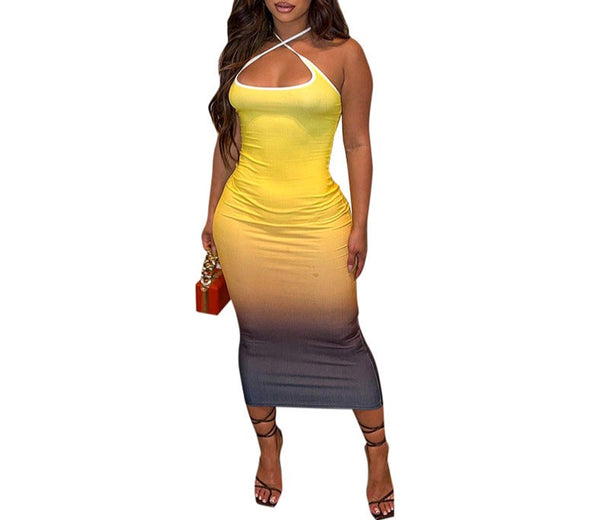 Shine Bright this Summer: Get the Perfect Glow with our Ombre Backless Slim-fit Dress