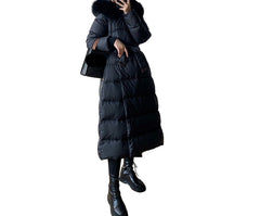 Arctic Luxe 600-Down Ladies Long Puffer Coat  Quilted Elegance with Faux-Fur Hood