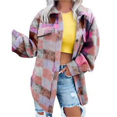 Stylish Printed Polo Collar Long-Sleeved Coat for Women  Fashionable Fall Jacket