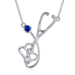 Blue Stone Healing Heart Sterling Silver Nurse Stethoscope Necklace Pendant