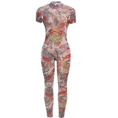 Stylish Printed Sheer Mesh Backless Jumpsuit  Perfect for Nights Out