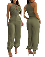 Green Women's 2-Piece Halter Neck Set – High Waist Pants & Top Summer Outfit