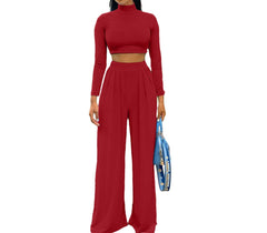 Women's Red Elegance Elevated Two Piece Pant Set