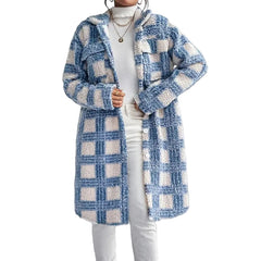 Women’s Blue Heavyweight Throw-On Coat in Stone Plaid