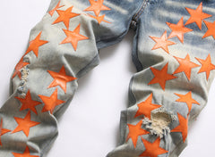 Men's Denim Orange XINGX Patch Stretch Jeans