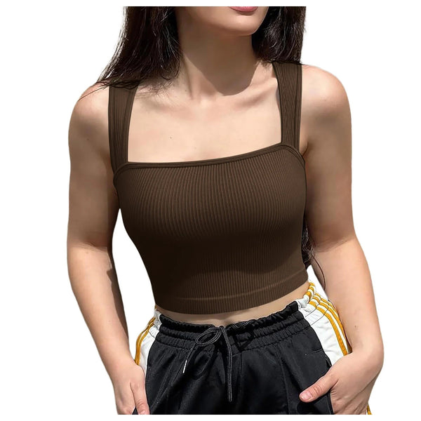 4-Pack Women’s Square Neck Sports Bra Longline Tank Tops with Built-In Bra for Yoga, Workout & Everyday Wear