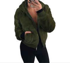 Cozy Women's Hooded Faux Fur Rabbit Plush Jacket
