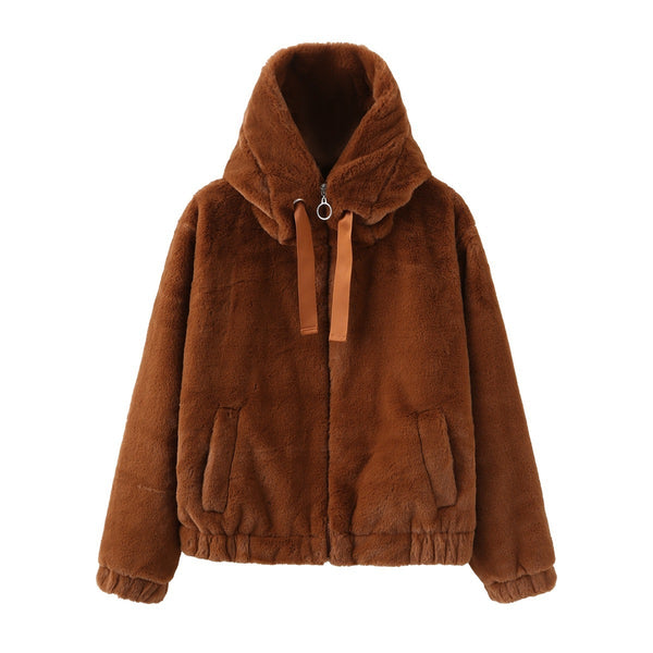 Brown Women's Plus Size & Petite Hooded Fleece Coat - Berber & Curly Borg Short line Jacket