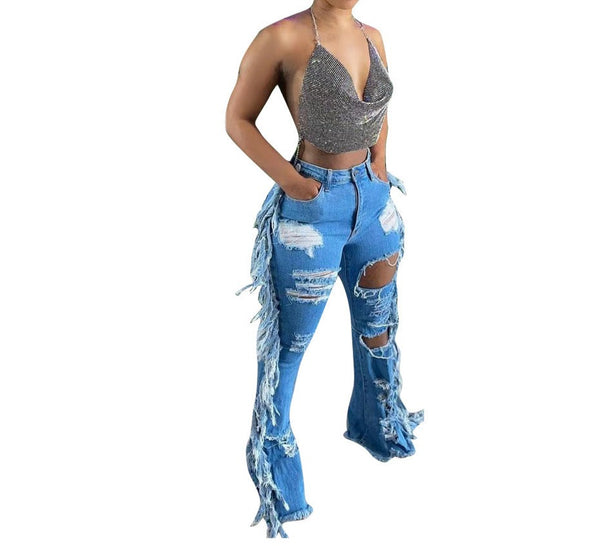 ChicFray Distressed Denim: Trendy Tassel Jeans for Fashion-Forward Women
