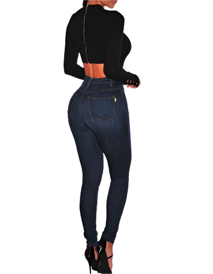 Women's Dark Blue Chic Contour High Waisted Jeans