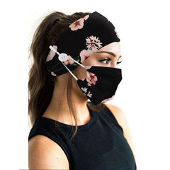 Black Floral Fashionable Non-Slip Nursing Headbands for Women - Ear Protection with Mask Button