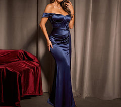 Women's Blue Regal Ribbons Chest High Ball Gown/Dress