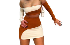 Women's Crop Top & Mini Skirt Set  Long Sleeve 2-Piece Outfit