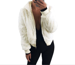Cozy Women's Hooded Faux Fur Rabbit Plush Jacket