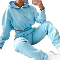 Women's 2-Piece Hooded Tracksuit – Sexy Long Sleeve Casual Fitness Set