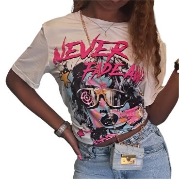 Chic Cartoon Women's Graphic Tee Fun & Trendy Short-Sleeve T-shirt