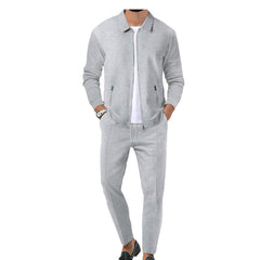 Gray Men's Slim Fit Tracksuit – Soft Cotton Blend Zip Jacket & Sweatpants Set