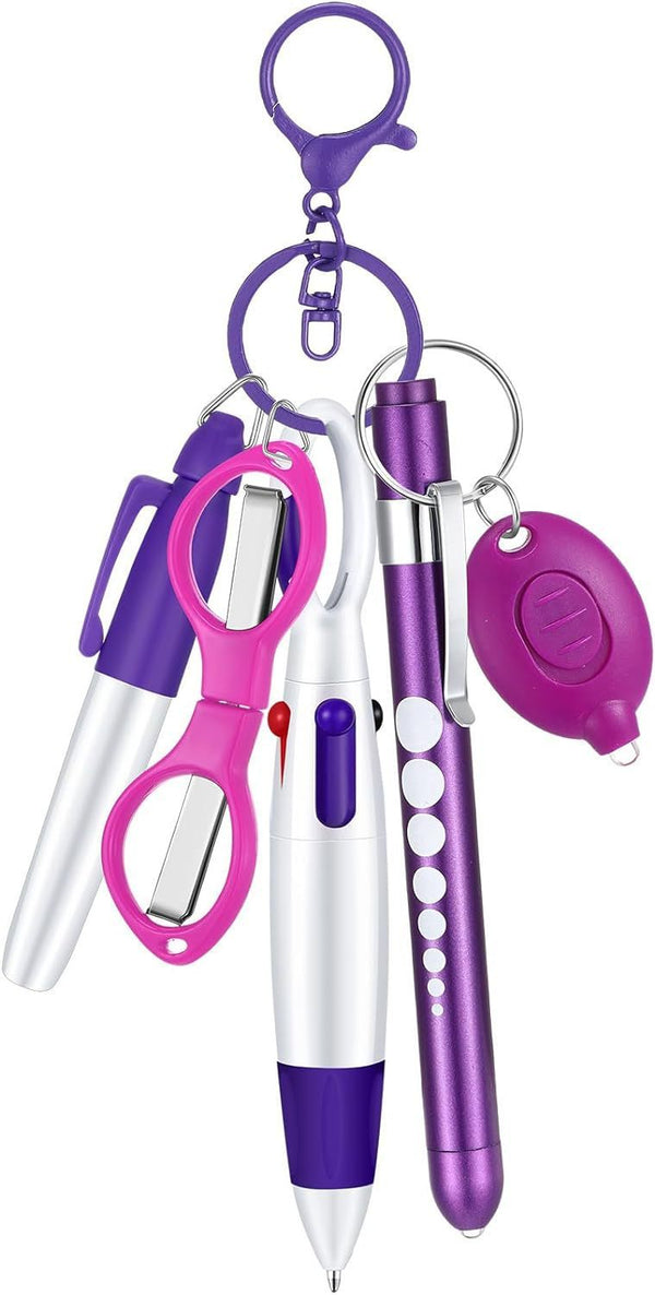 Purple Nurse 6Piece Ballpoint Pen Keychain Set Perfect Gift for Healthcare Professionals