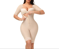 Plus Size Shapewear Fit Slim Long Sleeve Open Bust Bodysuit – Double Compression Faja Shapewear for Long Torso
