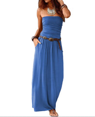 Blue Plus Size West Keys Solid Strapless Tube Top Maxi Dress  Summer Long Dress for Women