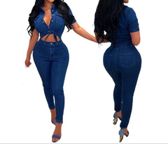 Women’s Slim Fit Denim Jumpsuit – Short Sleeve Casual One-Piece Romper