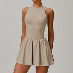 Women's Khaki Solid Color Mini Dress Activewear  Soft, Stretchy & Comfortable